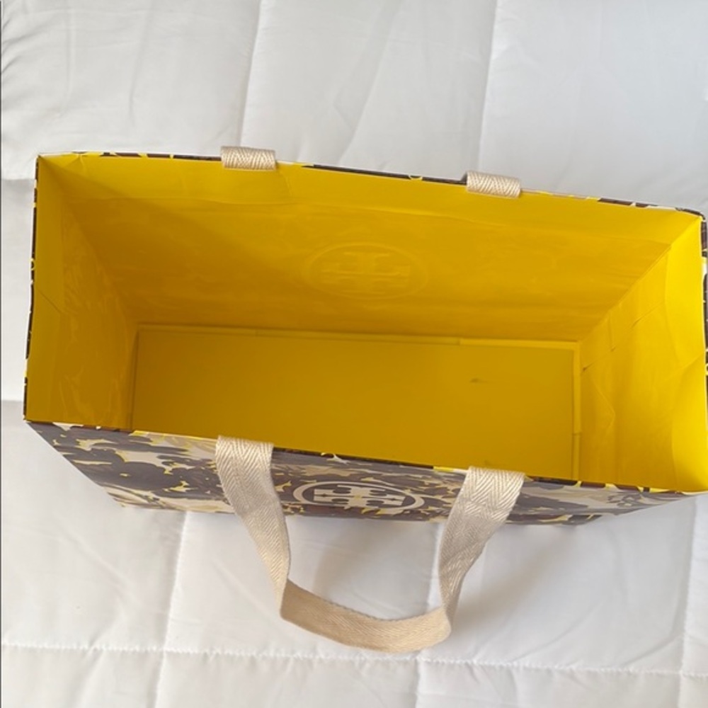 Tory Burch Brown and Yellow Floral Tote Bag heavy duty paper - Picture 3 of 4